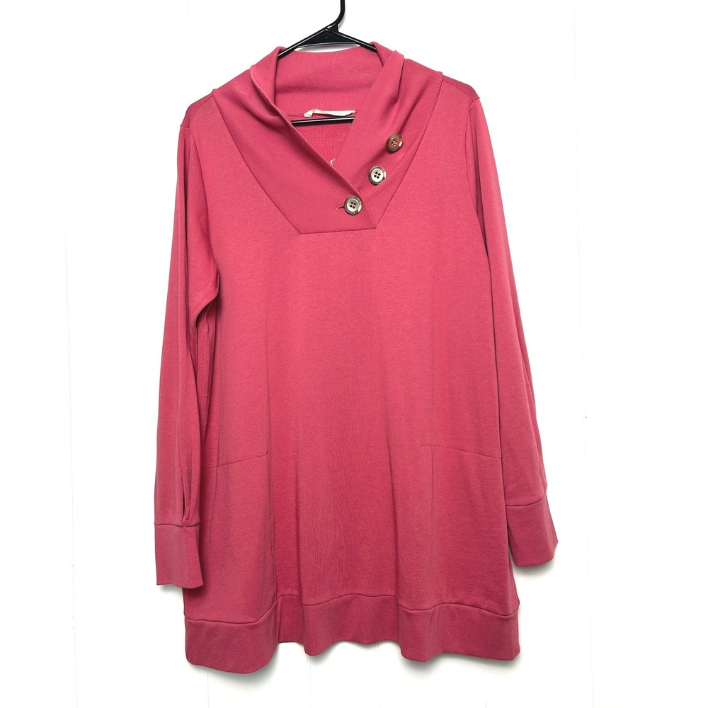 Soft‎ Surroundings Tunic Sweatshirt Women's L Pink Long Sleeve Top cowl neck NEW